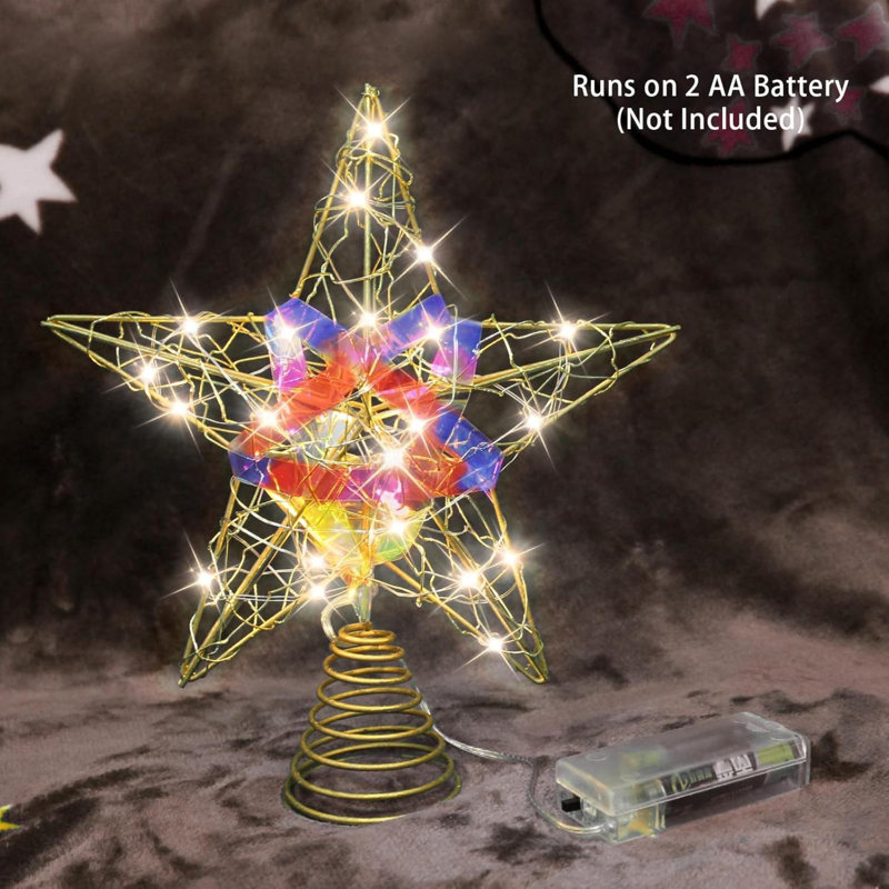 The Holiday Aisle Christmas Star Tree Topper With 20 LED Lights Battery Operated 9 Inch Metal Hollow Design Easy To Install Christmas Tree Decorations For Holiday And Christmas Home Decor Colorful Way...